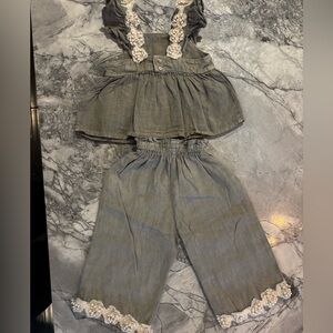 Zara Kids Gray with Cream Lace top and bottom bundle
